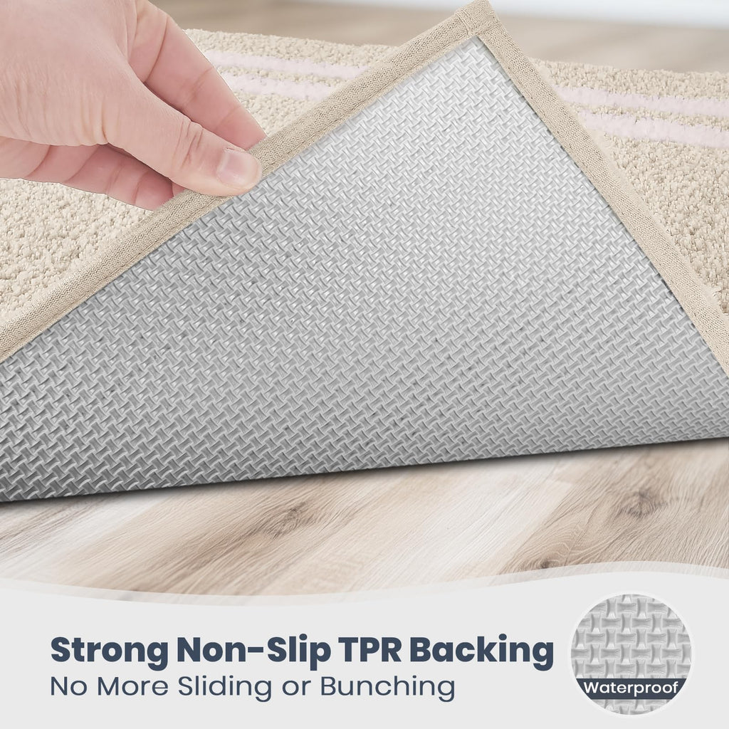 PURRUGS Bathroom Rug Non-Slip Machine Washable 20" x 24" U-Shaped, Super Absorbent and Quick Dry Shaggy Microfiber Bath Mat, Extra Soft and Plush Contour Rug for Toilet Base, Beige