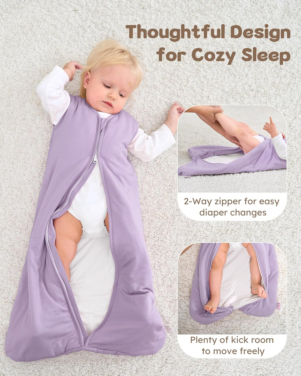 Rayon Made from Bamboo Baby Sleep Sack - Soft 1.0 Tog Wearable Blanket for Infants | 6-12 Months, 2-Pack, Purple Butterfly