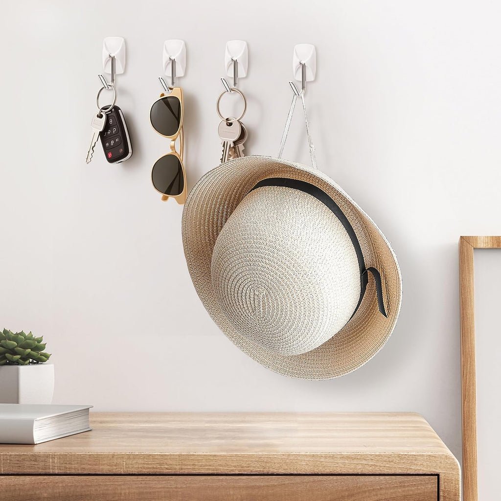 Sinfuo Heavy-Duty Wall Hooks - 32 Small Wire Hooks with 36 Damage-Free Adhesive Strips | Perfect for Keys, Coats, and More