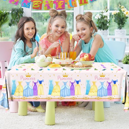 Cextoga Princess Birthday Party Decorations,3pcs Plastic Princess Table Cloth Waterproof Princess Party Decorations Princess Table Cover for Girl Birthday Princess Decorations