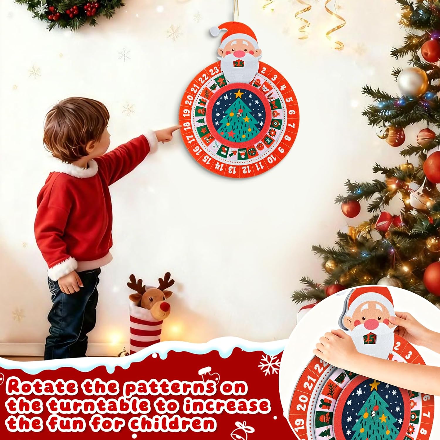 Skiennix Christmas Countdown Advent Calendar - Reusable Felt Wheel Santa Claus Design | Holiday Decor Gift