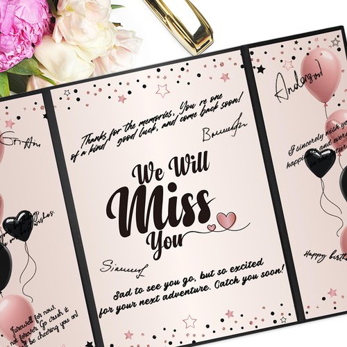 Roetyce Farewell Party Decorations Women, Black Pink We Will Miss You Guest Book Jumbo Card, Farewell Gift for Coworker Friends, Rose Gold Retirement Signature Board, Going Away Goodbye Party Supplies