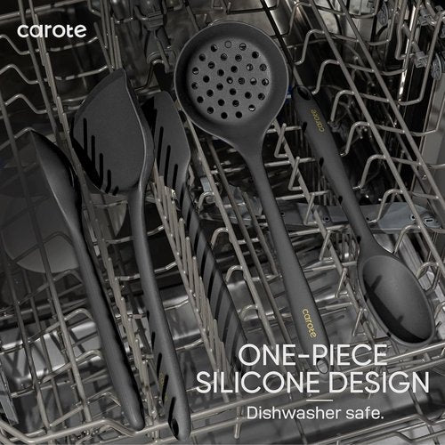 CAROTE Kitchen Utensil Set | 10-Piece Heat Resistant Silicone for Nonstick Cookware - Dark Grey