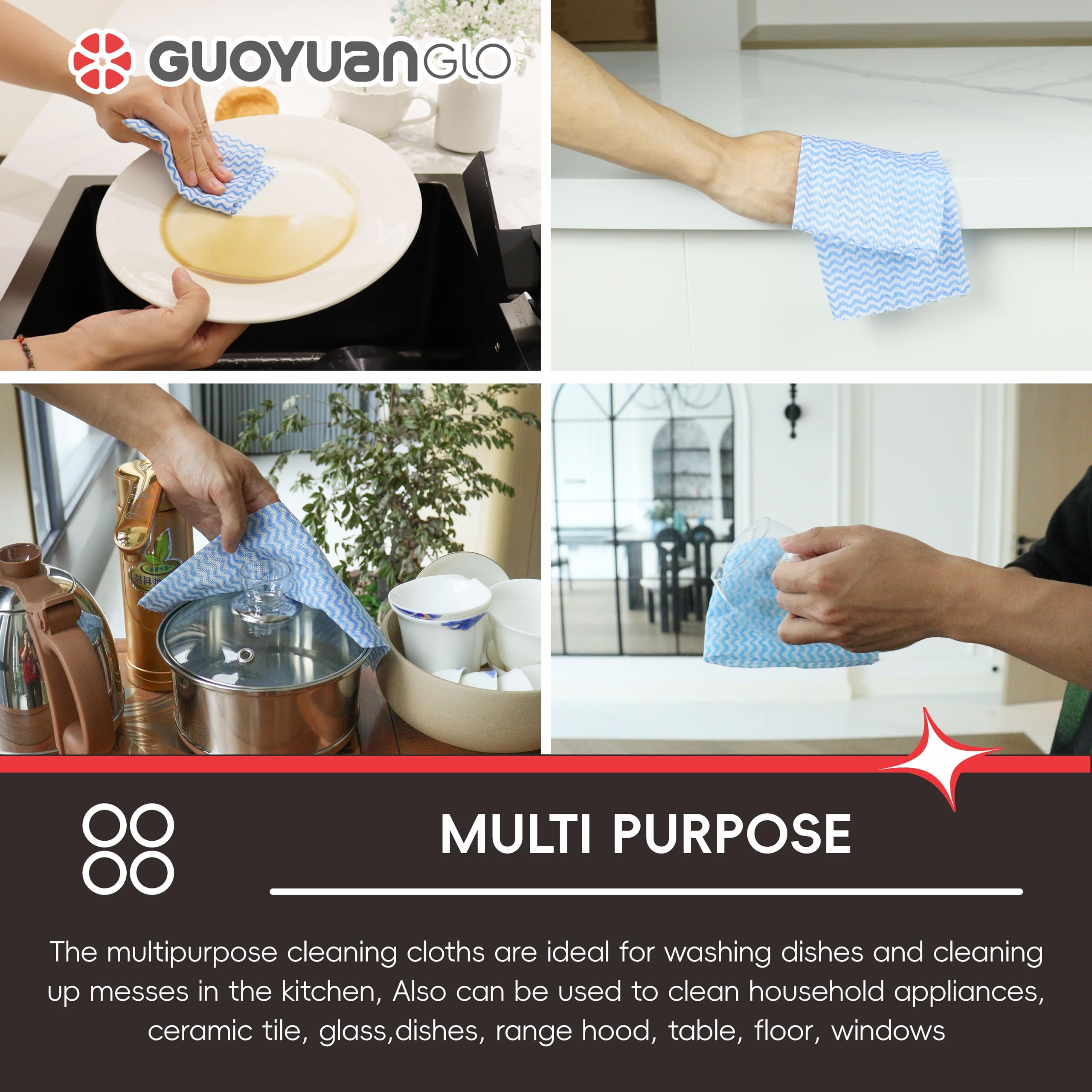 GUOYUANGLO Disposable Cleaning Cloths Roll Disposable Dish Cloth Multi-Purpose Heavy Duty Paper Towels-200 Sheets,Blue