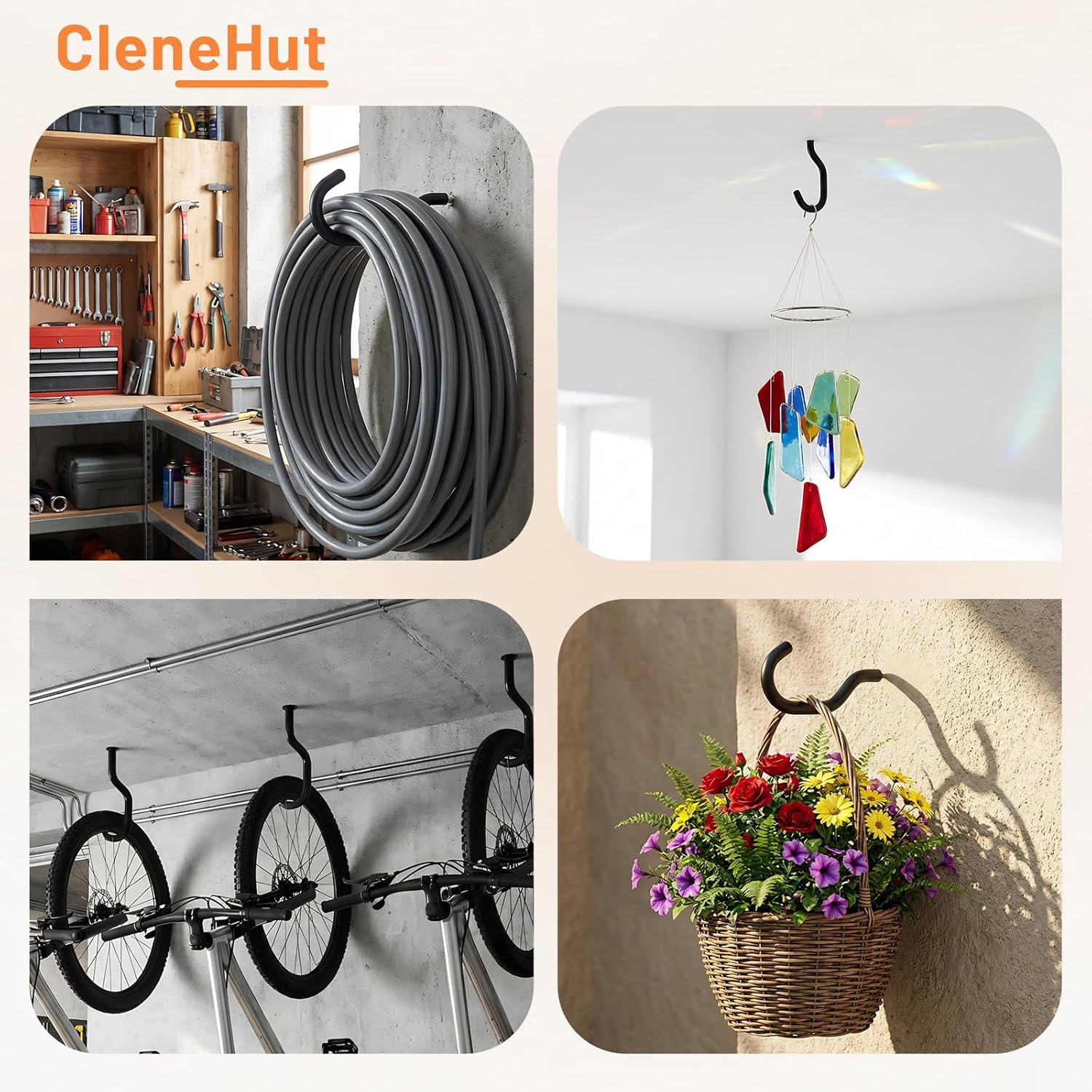 Skiennix Heavy Duty Bike Hooks - Rust Resistant Wall Mount Storage for Bicycles & Tools | 8-Pack
