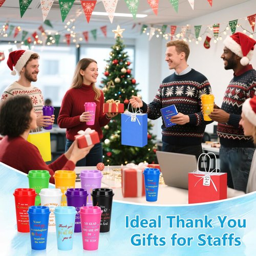 141Pcs/20Set Employee Appreciation Gift Bulk Inspirational Thank You Gift with 16oz Plastic Tumblers Notebooks Pen Silicone Bracelets Keychain for Christmas Team Staff Teacher Nurse Coworker Volunteer