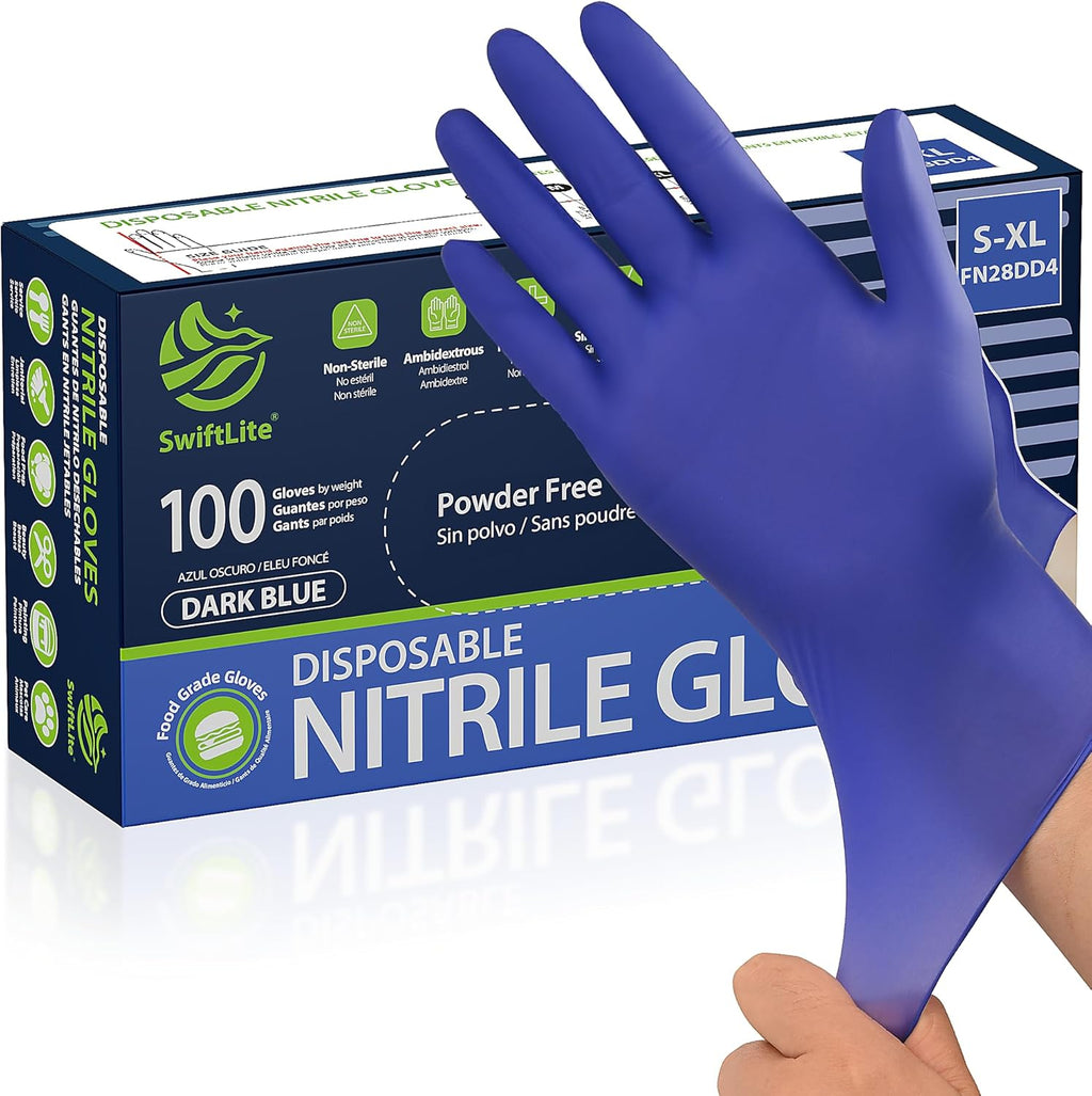 SWIFTLITE Disposable Nitrile Gloves - Food Safe, Latex-Free & Powder-Free | Ideal for Cooking & Cleaning