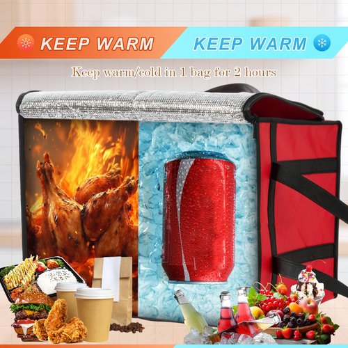 Dansydaisy 10 Pcs Insulated Food Delivery Bags XXXL Pizza Delivery Catering Bags Large Capacity Cooler Carrier with Handle for Hot and Cold Food Grocery Travel Lunch Shopping, Red