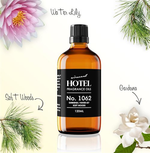 AirScent Hotel Diffuser Oil No. 1062 - Premium Gardenia & Water Lily Fragrance - 10 mL Glass Dropper Bottle