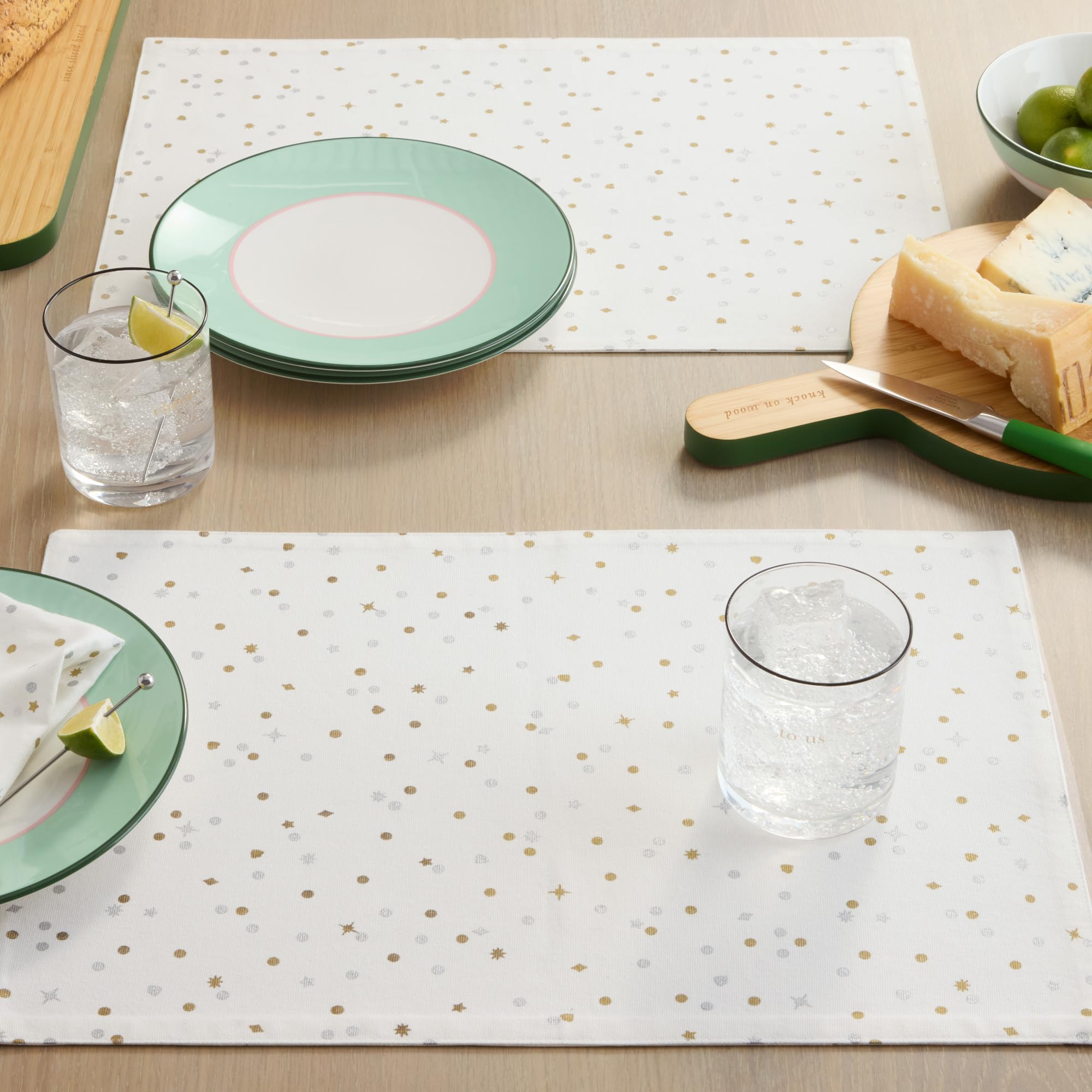 kate spade new york Celebration Confetti Dot Holiday Reversible Placemats 4-Pack Set, 100% Cotton with Metallic Print, Machine Washable, Ivory/Gold/Silver, 13"x19"