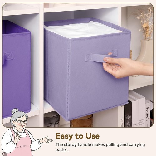 Granny Says 11-Inch Cube Storage Bins - 6 Pack Organizer with Handles | Purple Gradient Design