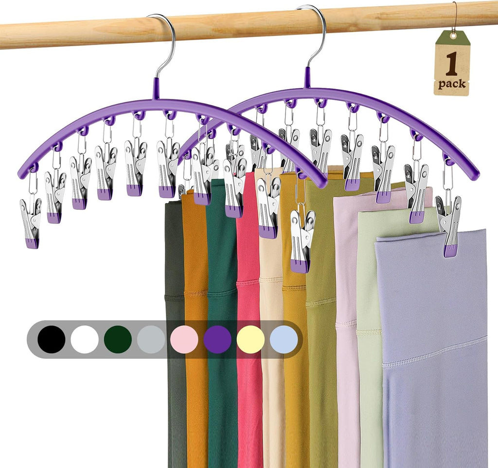 Skiennix Legging Organizer - Metal Yoga Pants Hanger with 10 Clips | Space-Saving Closet Storage - Purple