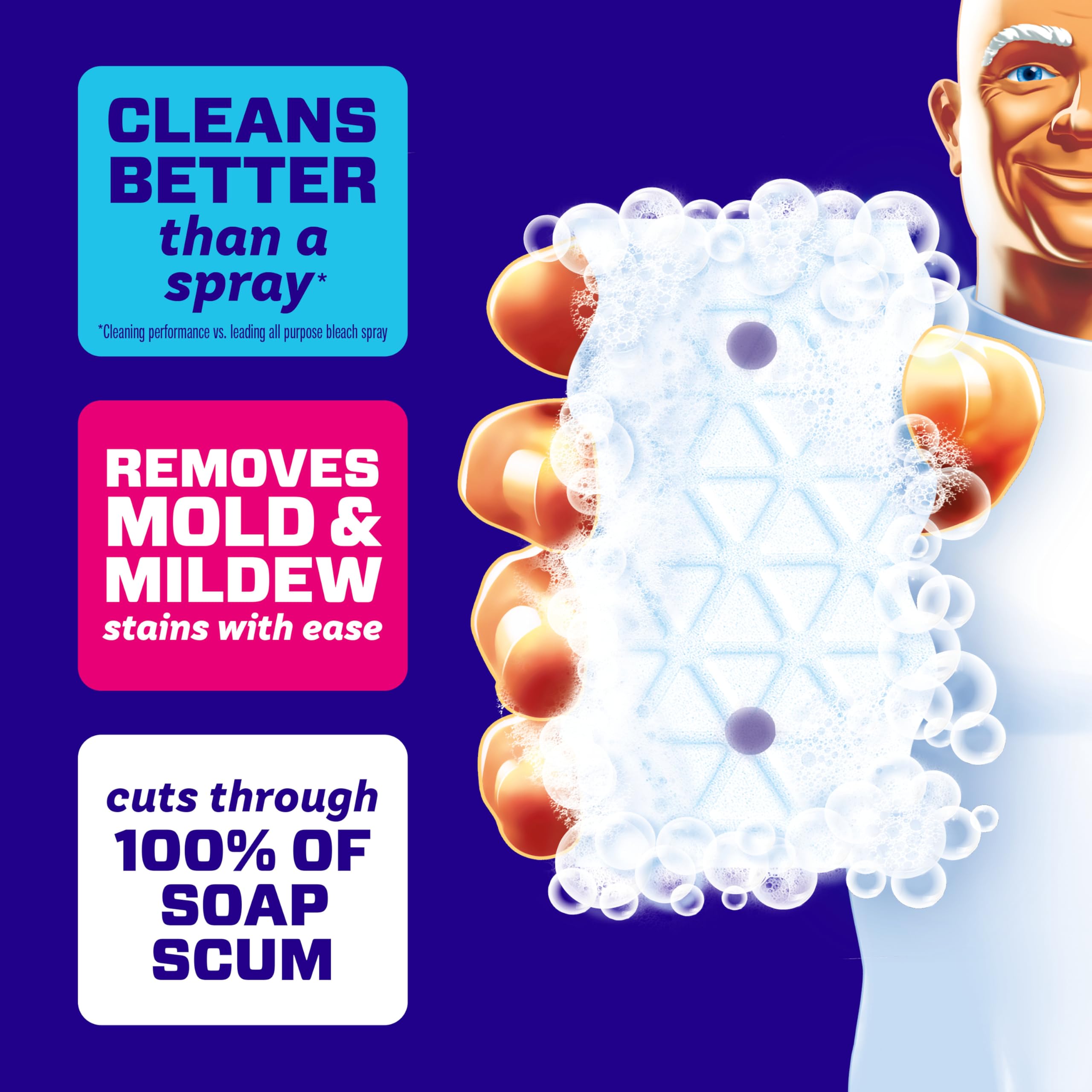 Mr. Clean Magic Eraser Sponge, Bathroom Cleaner, Shower Cleaner, Tub Cleaner, Soap Scum Remover, Bathroom Cleaning Supplies, Dawn Cleaning Power with Febreze Lavender Scent, 2 in 1 Bath, 7ct
