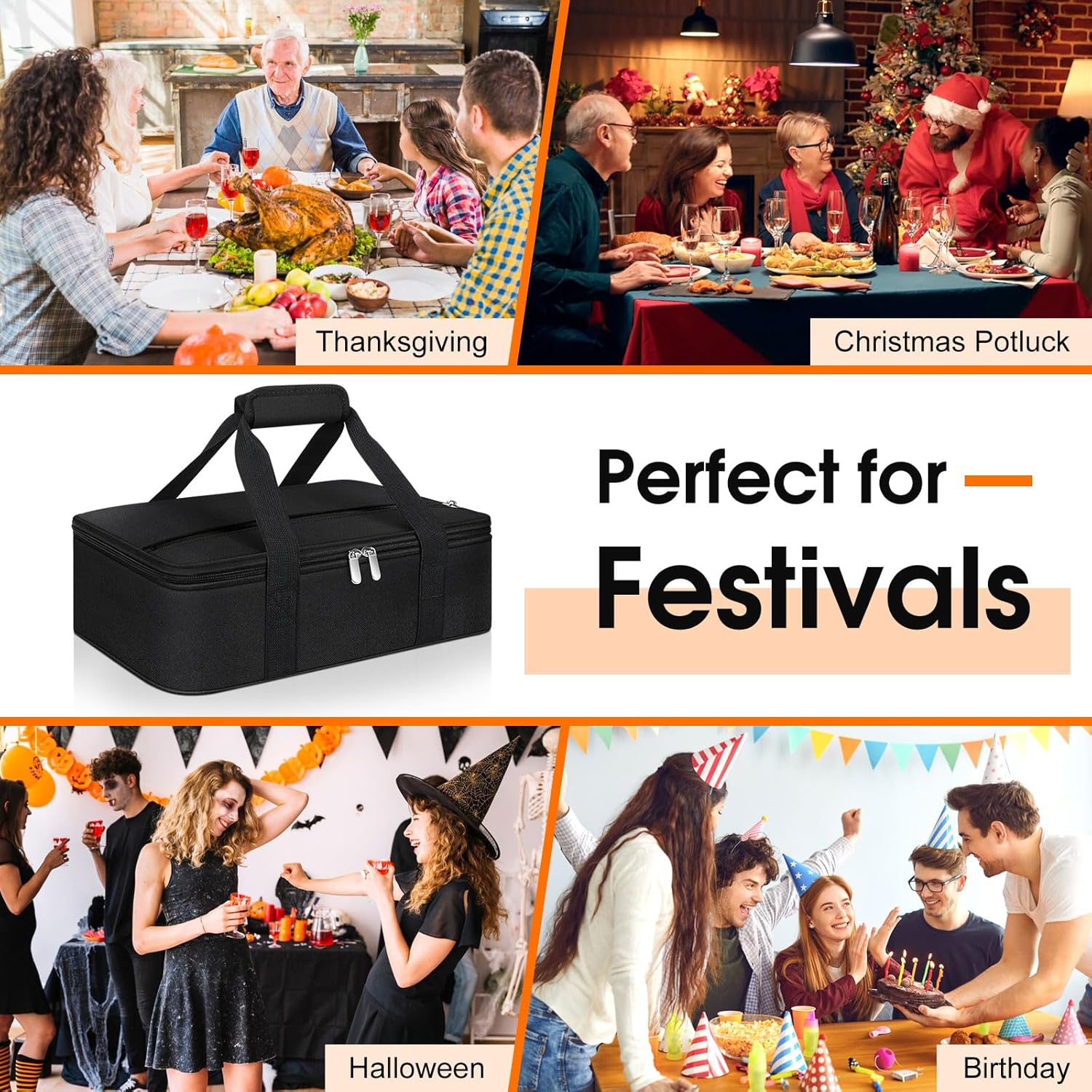 Skiennix Insulated Casserole Carrier - Portable Hot/Cold Food Tote for Potluck Parties | Fits 9" x 13" Dish - Black