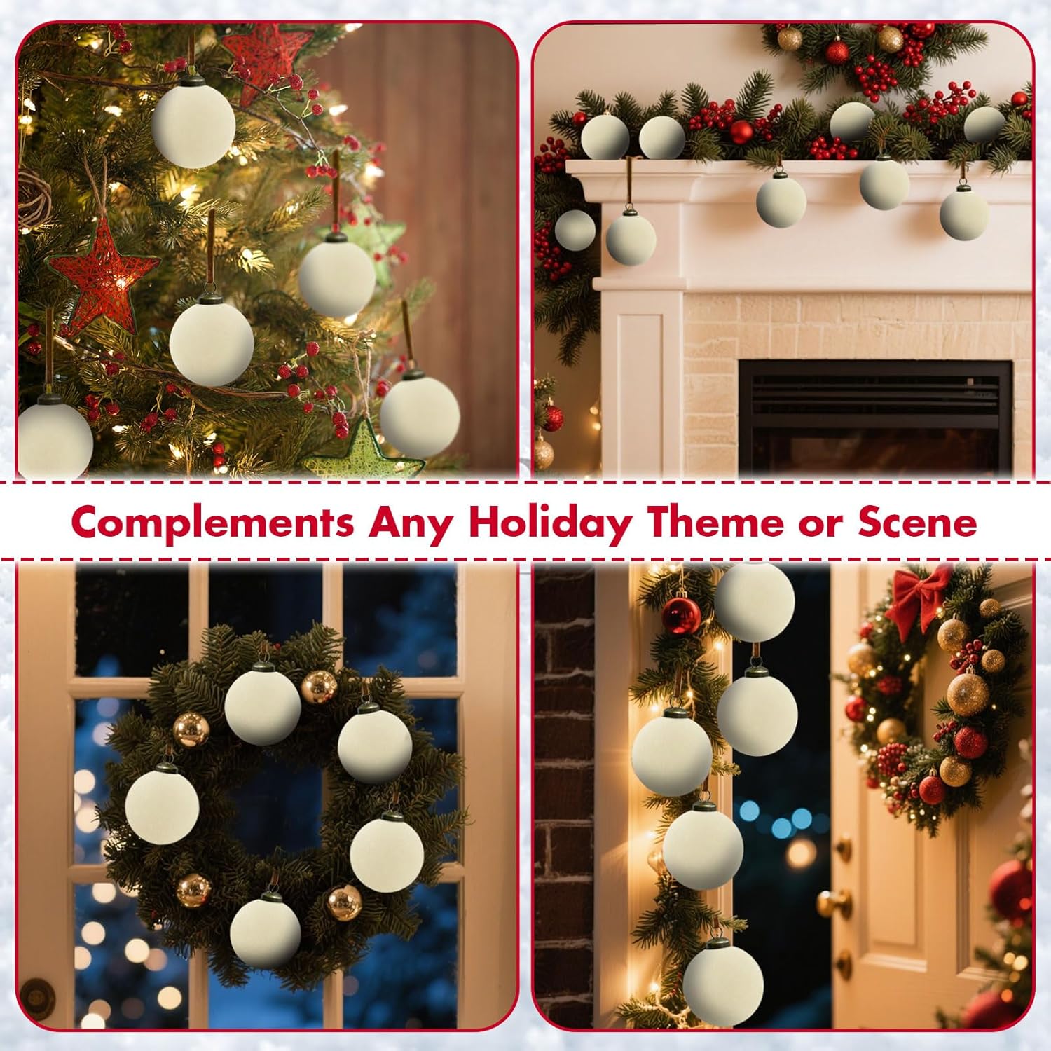 Skiennix Velvet Christmas Balls - 15 Pcs Shatterproof Ornaments | 3.15" Cream White Flocked Decor