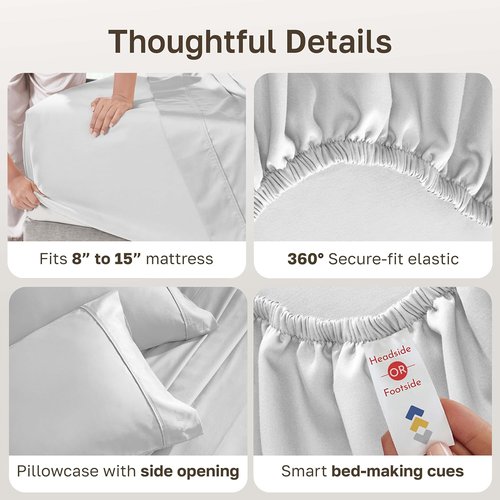 California Design Den Twin XL Bed Sheets Set - 100% Cotton, 400 Thread Count, Silky Smooth Sateen - Silver