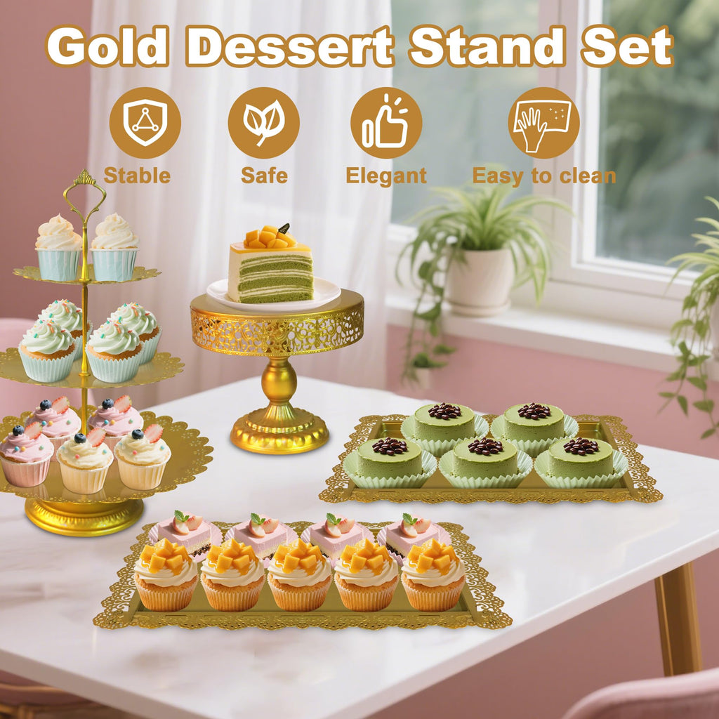 Gold Cake Stands Set, 5pcs Metal Tiered Cupcake Diaplay Stand Serving Platter for Dessert Table, Dessert Candy Fruit Tray for Wedding Baby Shower Birthday Party