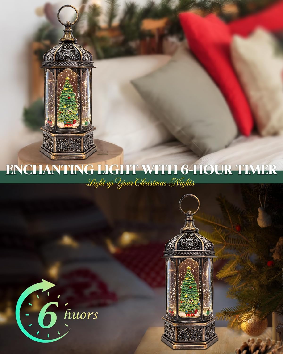 Musical Christmas Tree Snow Globe - Rotating Trains with Timer | 12.7'' Decorative Music Box for Adults