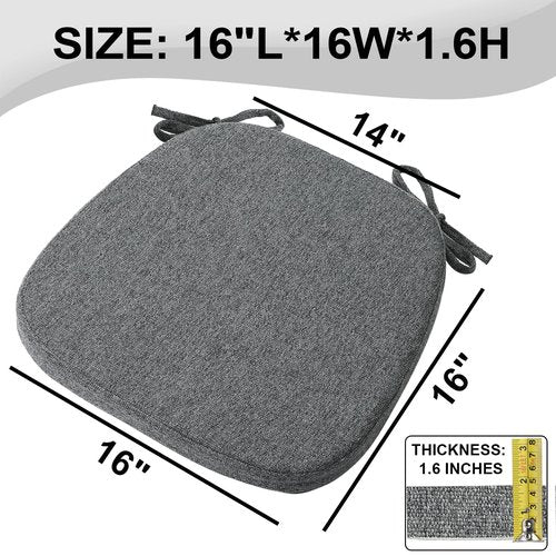 SINOSSO 6 Pack Memory Foam Chair Cushions for Dining Chairs, Friendly Woven Fabric 16" U-Shape Comfortable Kitchen Chair Pads, Removable Slip Resistant Seat Cushions (Set of 6, Dark Grey)