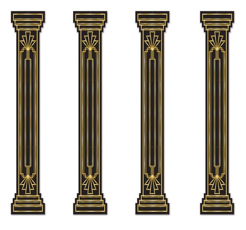 Beistle 4 Piece Roaring 20's Column Pull Down Cut Outs 1920's Theme Awards Night Party Decorations, Black/Gold