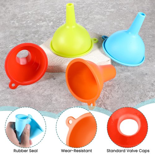 4 Pack Kitchen Silicone Funnel, 4 Colors Kitchen Funnel Set Wide Mouth Funnels for Filling Bottles Small Canning Funnels for Daily Cooking and Water Liquid Oil or Powder Transfer