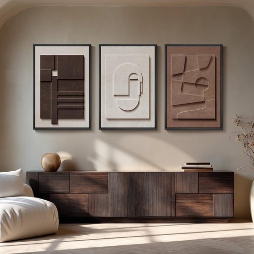 Large 3D Textured Framed Wall Art by [Brand Name] - Modern Abstract Design | Minimalist Geometric Paintings 24x36 In