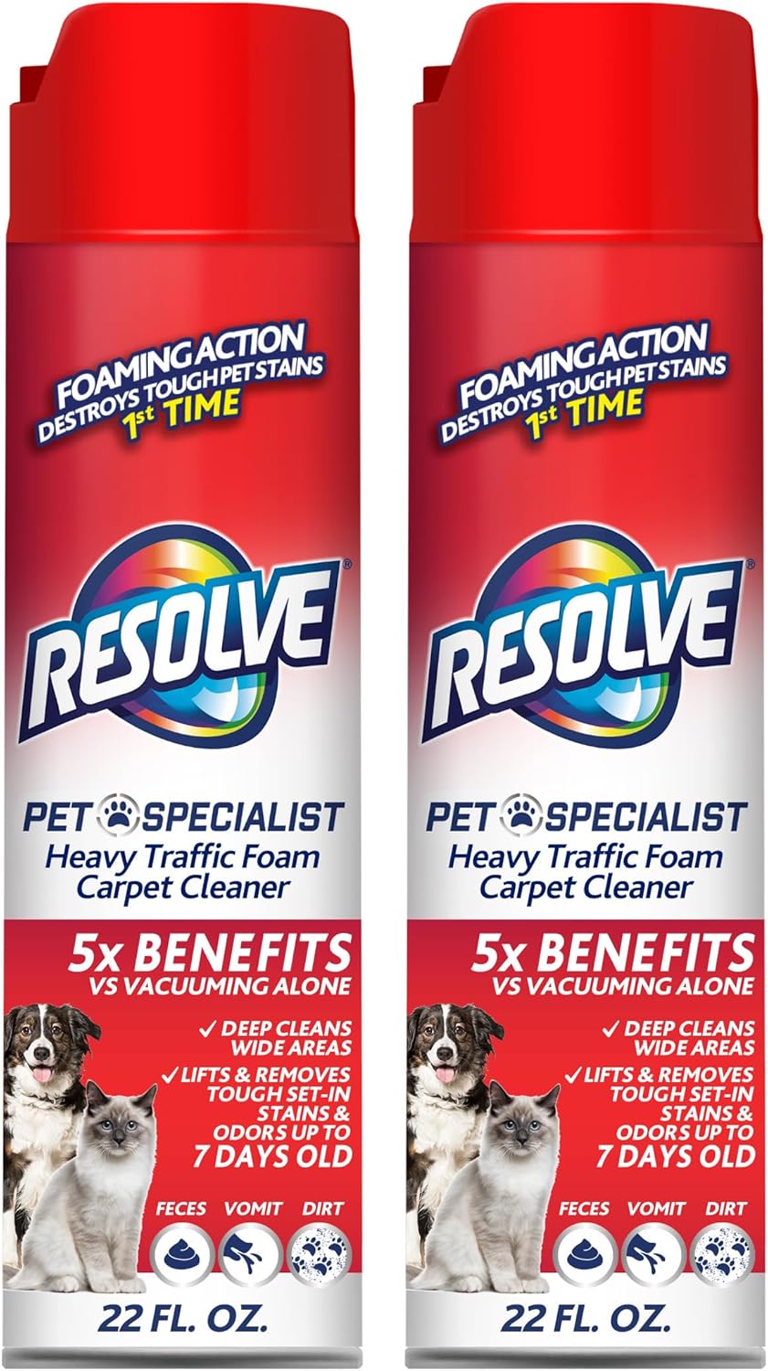 Resolve Pet Specialist Carpet Cleaner - Heavy Traffic Foam Stain & Odor Remover | 22 oz Cans, 2 Pack