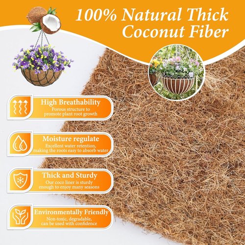 Legigo 8-Inch Coco Fiber Hanging Basket Liners - 100% Natural Round Replacement for Flowers & Vegetables