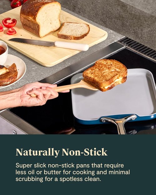 Caraway Square Cookware Set - Non-Stick Ceramic Square Pans for Griddling & Searing - Navy