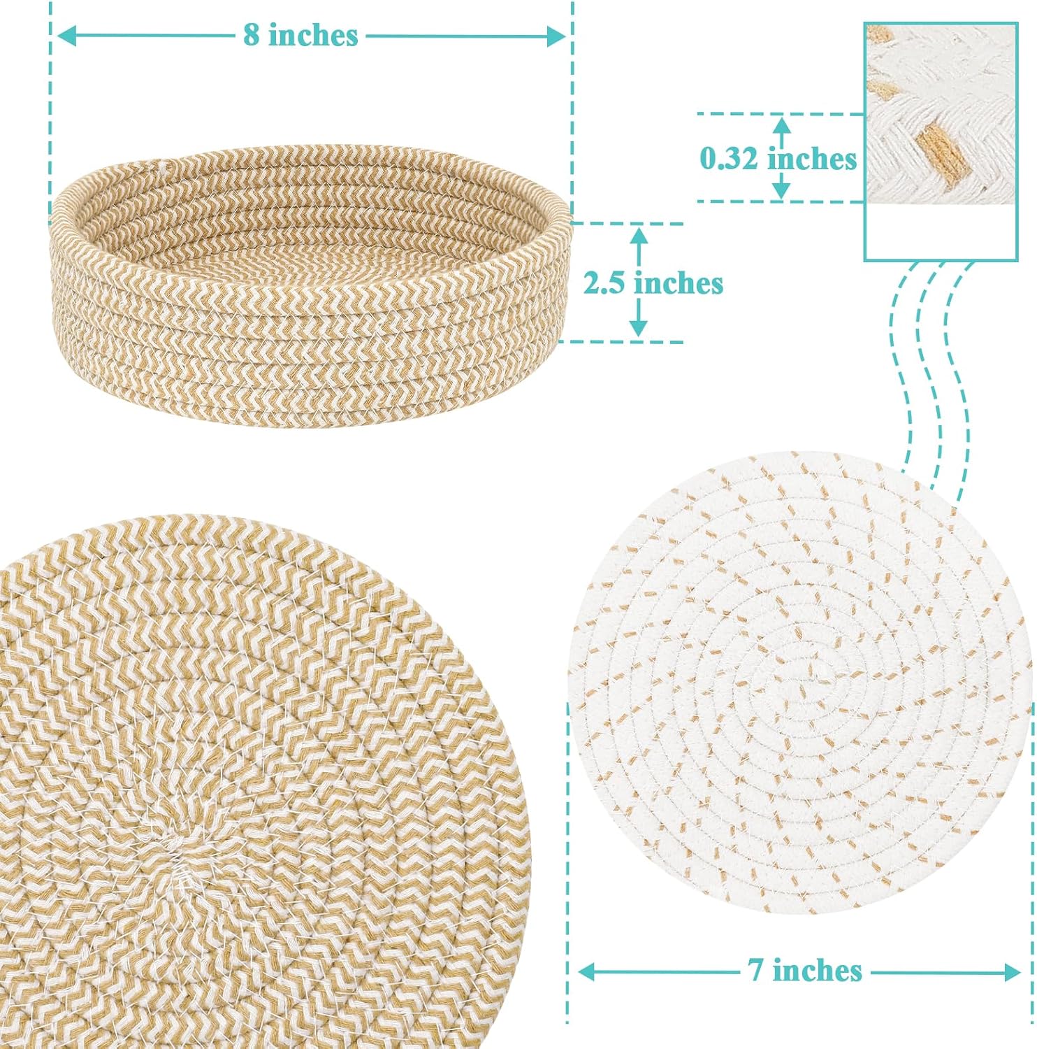 Trivets for Hot Dishes by Home Essentials - Heat Resistant Pot Holders with Storage Basket | 5 PCS Mix Brown