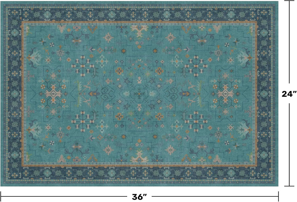 Skiennix 2x3 Washable Teal Rug - Non-Slip, Waterproof & Stain Resistant for Entryway or Kitchen