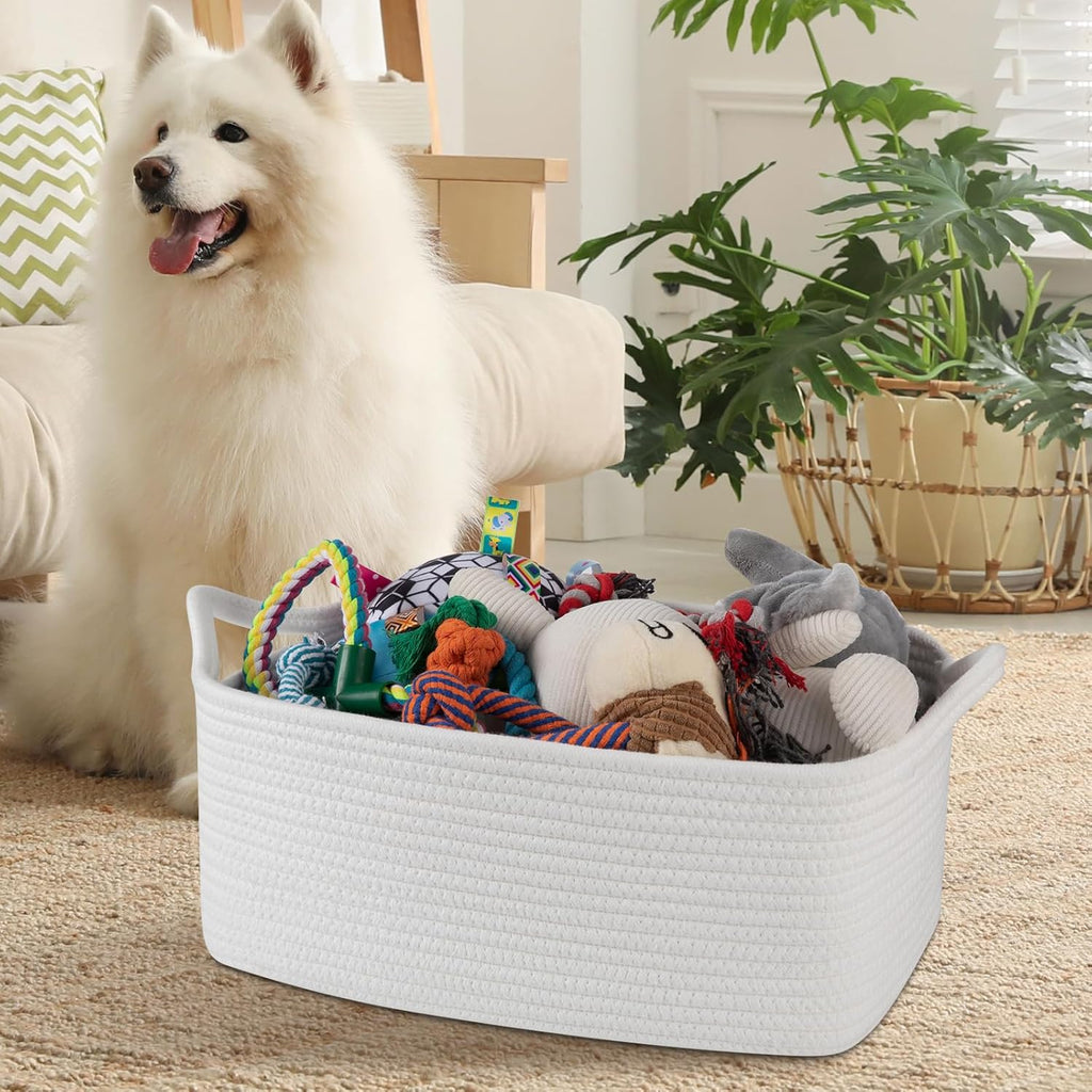 OIAHOMY Woven Storage Basket - 19L Gift Basket with Handles for Baby Showers & Nursery - White