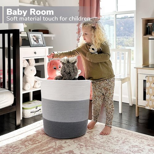INDRESSME Tall Laundry Basket Woven Baby Hamper and Nursery Hamper, Cotton Rope Toy Baskets with 65L Capacity, Large Storage Baskets for Clothes, Blankets, Toys in Living Room, Bathroom, Bedroom