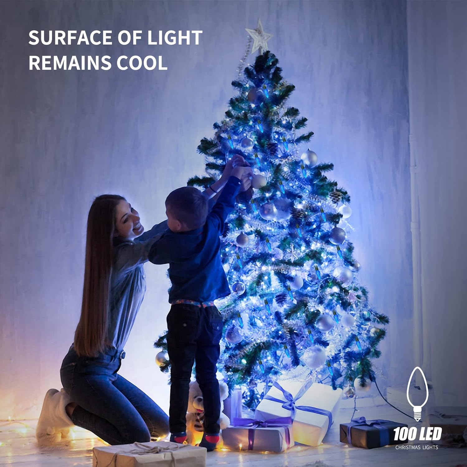Waterglide C6 Christmas Lights - 33ft 100 LED Faceted String Lights | Waterproof Green Wire with 8 Modes for Indoor/Outdoor Decor