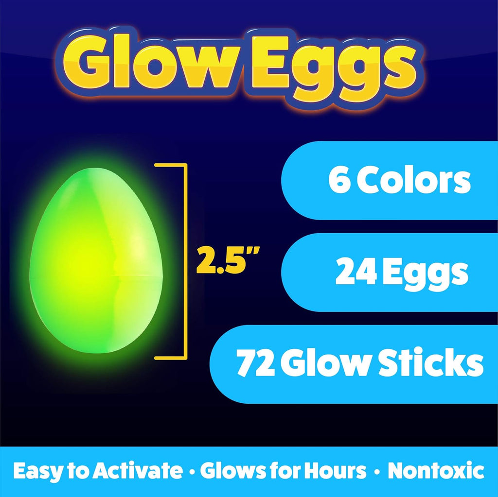 PartySticks 24 Glow Eggs & 72 Mini Glow Sticks - Glow-in-the-Dark Easter Basket Stuffers for Kids & Teens