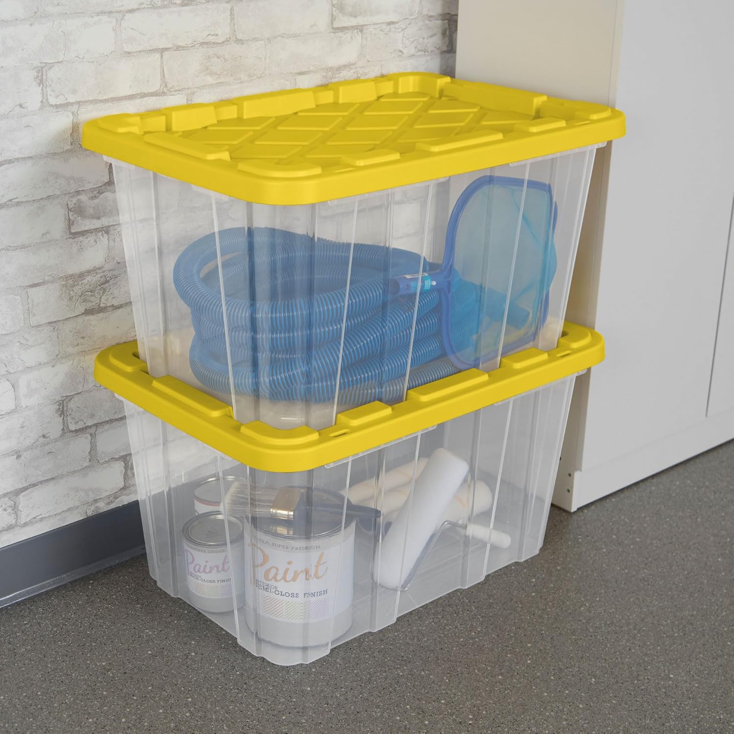 Sterilite 27 Gallon Industrial Storage Box - Heavy-Duty Plastic Container Bins with Lids | 4-Pack, Yellow