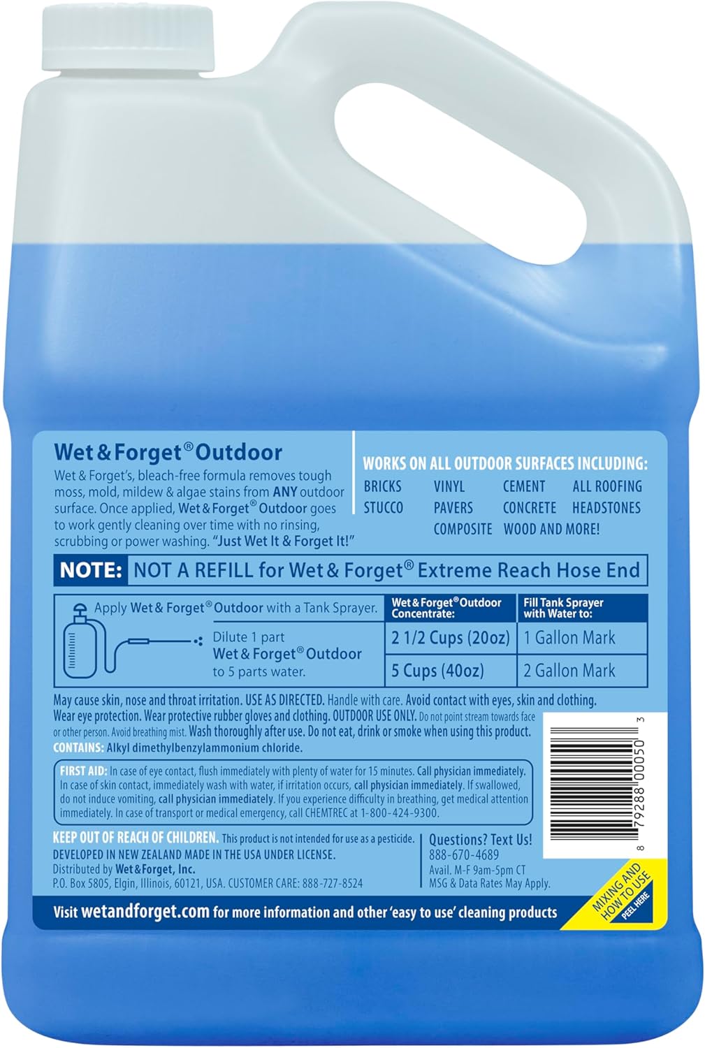 Wet & Forget Moss & Mold Remover - Multi-Surface Outdoor Cleaner Concentrate, 128 Fl Oz