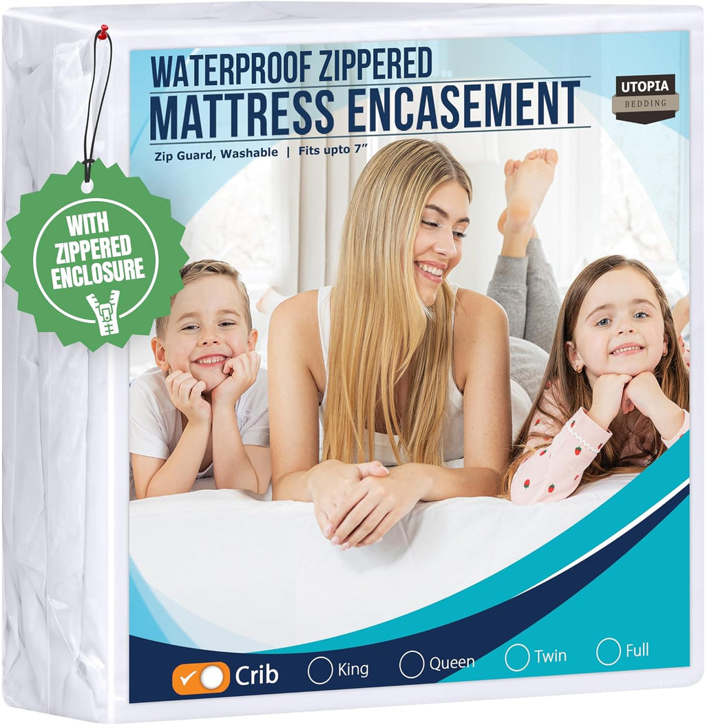 Utopia Bedding Crib Mattress Protector - 100% Waterproof & Bed Bug Proof Encasement | Absorbent 6-Sided Cover