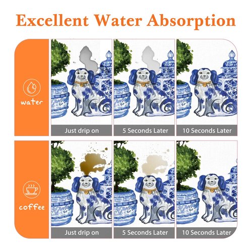 Veqzc Chinoiserie Dish Drying Mat - Blue And White Porcelain Dish Drying Mat,Chinoiserie Dog Drying Mat For Kitchen Counter,Coffee Bar Mat,Vintage Chinoiserie Drying Mat,16x17.5 Inch
