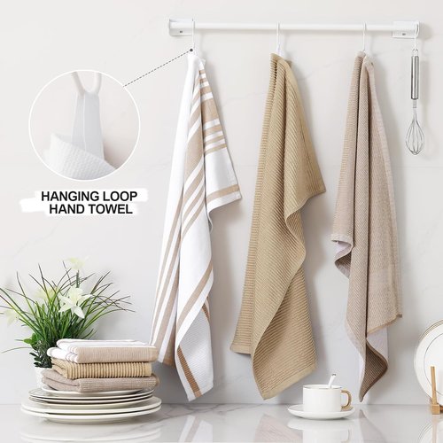Homaxy Premium Kitchen Towels - Soft & Absorbent 380 GSM Cotton | 18”x28”, 6 Pack, Khaki