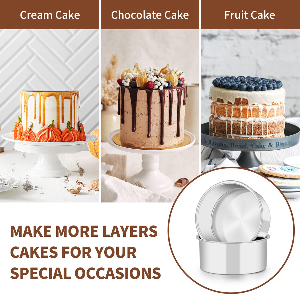 TeamFar 5 Inch Cake Pan Set of 4, Stainless Steel Small Layer Cake Baking Pans Tins, Round Bakeware for Birthday Wedding Party, Non-Toxic & Healthy, Mirror Finish & Dishwasher Safe