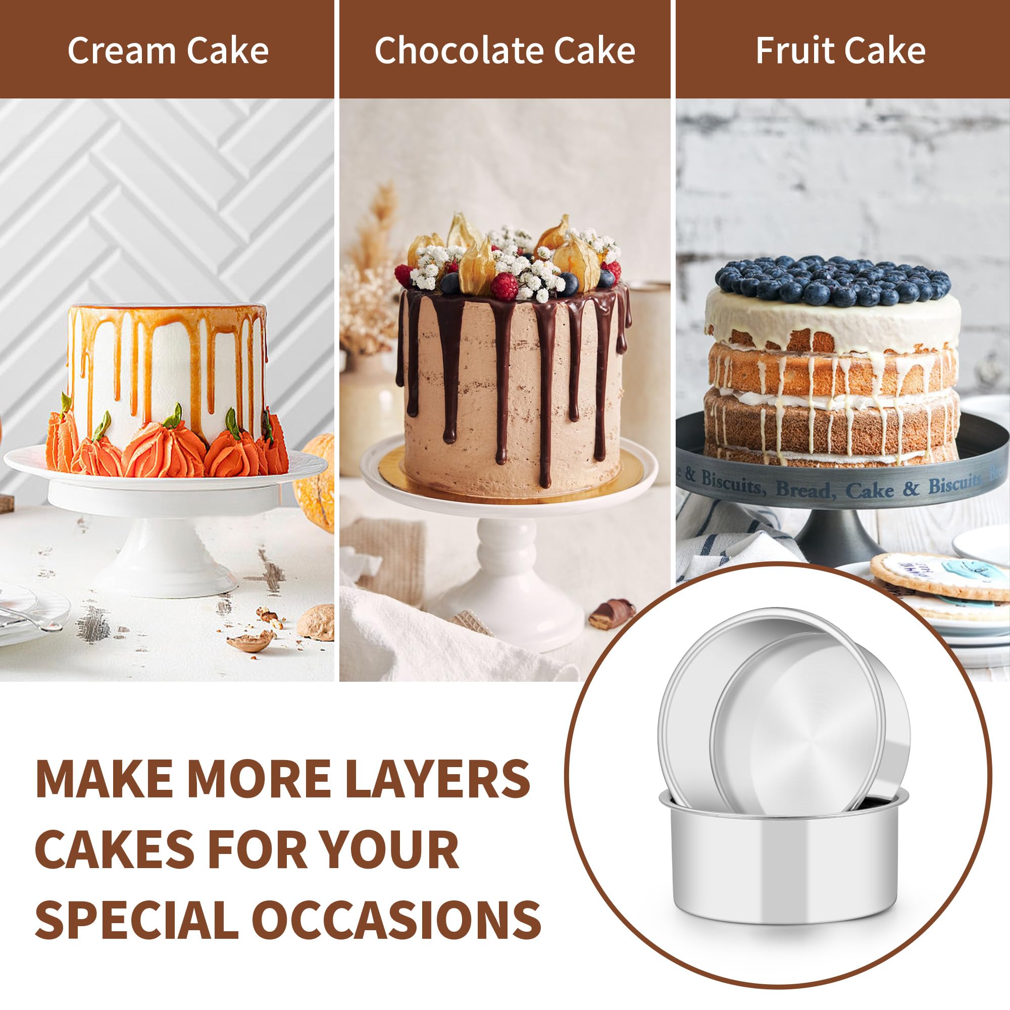TeamFar 5 Inch Cake Pan Set of 4, Stainless Steel Small Layer Cake Baking Pans Tins, Round Bakeware for Birthday Wedding Party, Non-Toxic & Healthy, Mirror Finish & Dishwasher Safe