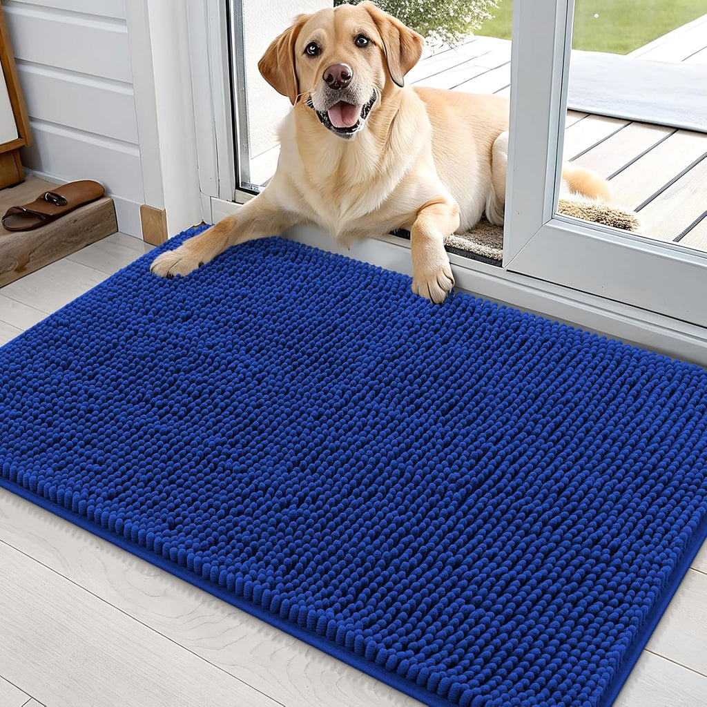OLANLY Dog Door Mat - Absorbent Non-Slip Washable Chenille Mat for Muddy Paws | 35"x24", Royal Blue