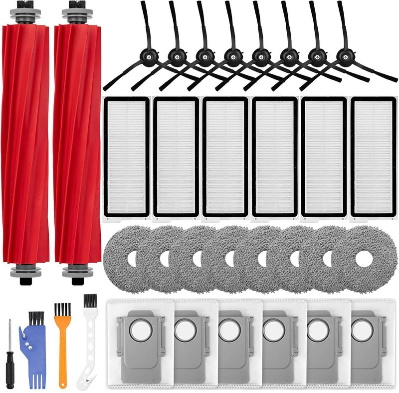 34 PCS Accessories Replacement Kit for Roborock Qrevo S/Qrevo Plus/Qrevo Pro/Qrevo MaxV Vacuum Robot,2 Main Brush,8 Mop Pads,8 Side Brushes,6 HEPA Filter,6 Dust Bags,3 Cleaning Brushes,1 Screwdriver