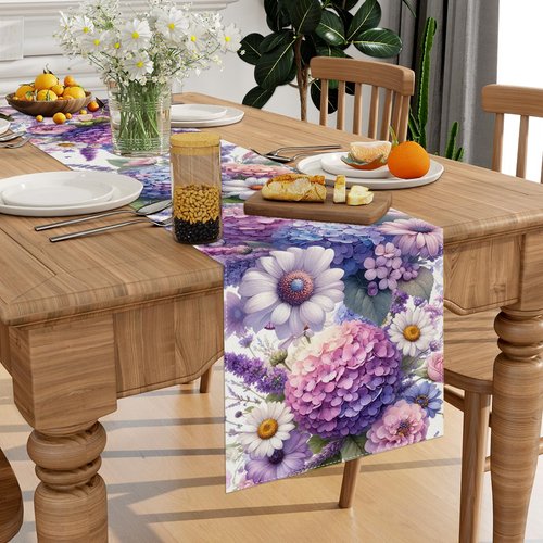 Hydrangea Flowers Spring Table Runner 13x72 Inch Spring Summer Easter Decorations and Supplies for Home Kitchen Dining Room Table Decor