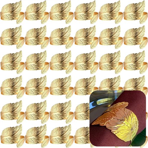 FCDECOR Set of 100 Leaf Napkin Rings Metal Gold Napkin Ring, Napkin Rings Bulk Dinner Banquet Serviette Decor, Dinning Table Setting for Thanksgiving Christmas Halloween Holiday Wedding Party