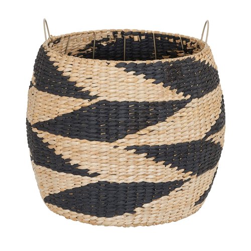 Household Essentials Large Woven Wicker Storage Basket with Handles | Black and Brown Decorative