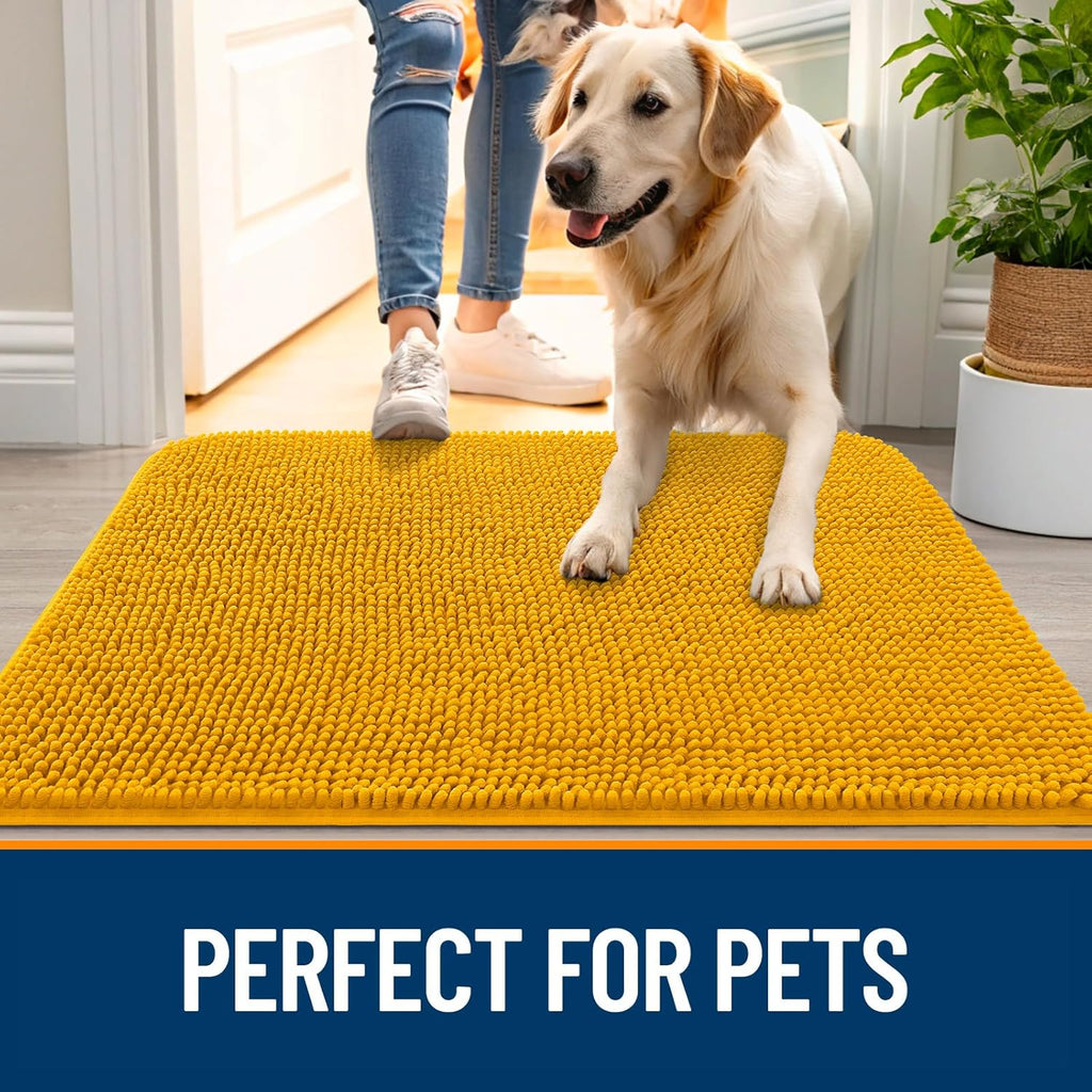 OLANLY Dog Door Mat - Absorbent Non-Slip Washable Doormat for Muddy Paws | 44x32, Golden Yellow