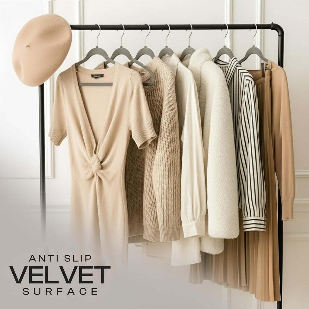 Utopia Home Velvet Hangers - 150 Pack Luxury Non-Slip Slim Coat & Pant Hangers | Strong Space-Saving Design, Grey