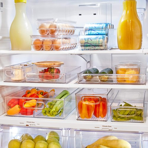 iDesign Plastic Egg Holder for Refrigerator with Handle and Lid, Fridge Storage Organizer for Kitchen, Holds up to 14, 4.25" x 14.5" x 3", Clear